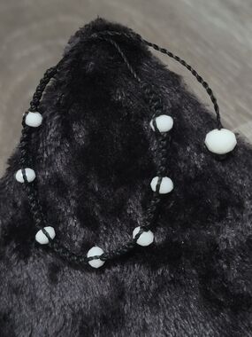 Handmade Black Braided Bracelet with White Beads